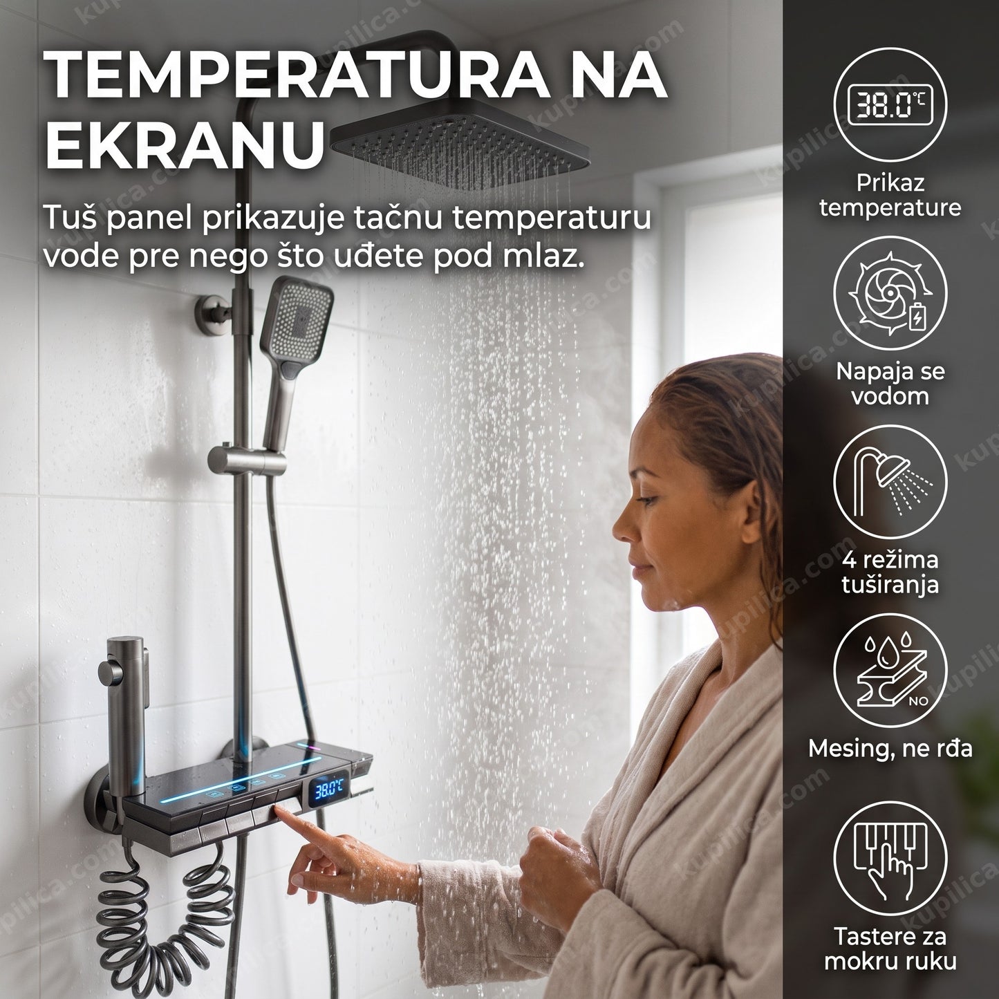 temperatura na ekranu — digitalni tuš panel sa LED displejem temperature u kupatilu, benefiti proizvoda