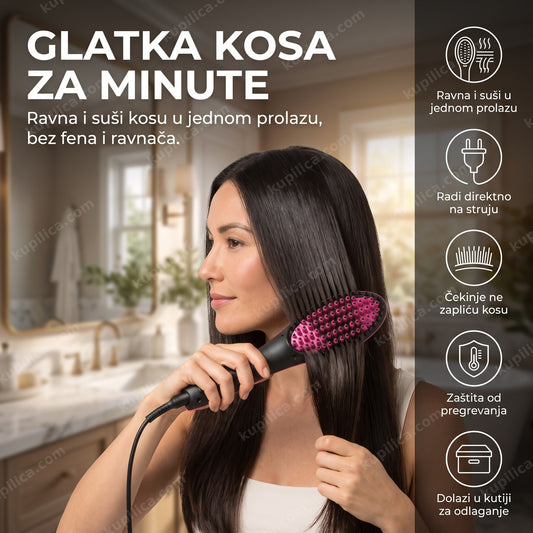 Termo četka za ravnanje kose u upotrebi na dugoj kosi — benefiti proizvoda