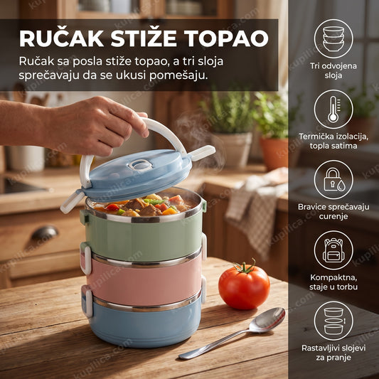 termo kutija za hranu sa 3 pregrade otvorena na stolu, benefiti proizvoda