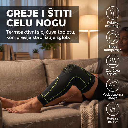 Termo navlaka za koleno i nogu na osobi koja se odmara na sofi, benefiti proizvoda