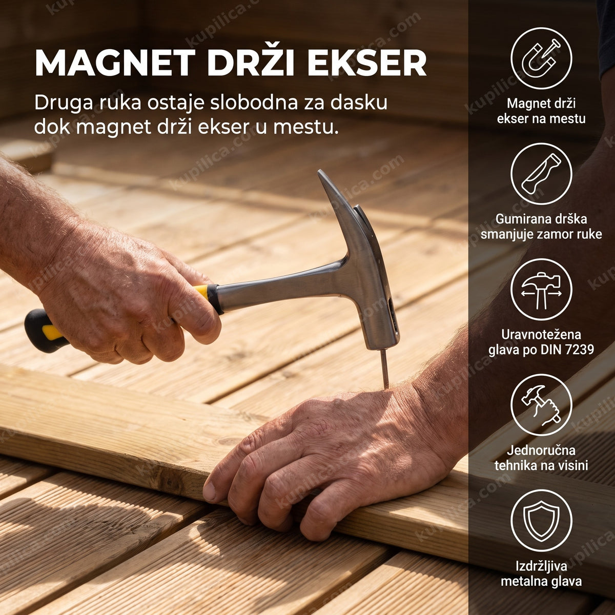 tesarski čekić sa magnetom u upotrebi na gradilištu, benefiti proizvoda