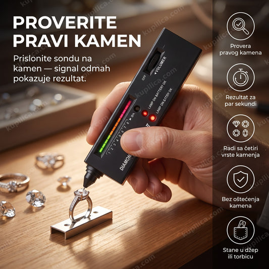 tester za dijamante u upotrebi na prstenu sa dragim kamenom, benefiti proizvoda