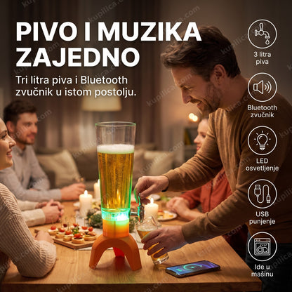 Raketa točilica za pivo od 3 litra sa Bluetooth zvučnikom i LED osvetljenjem na stolu