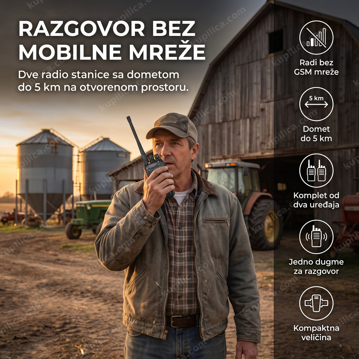 komplet dve toki voki radio stanice u ruci na farmi, benefiti proizvoda