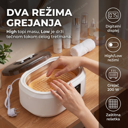 topilica za vosak i parafin ax2000 — žena priprema parafinsku kupku za ruke, benefiti proizvoda