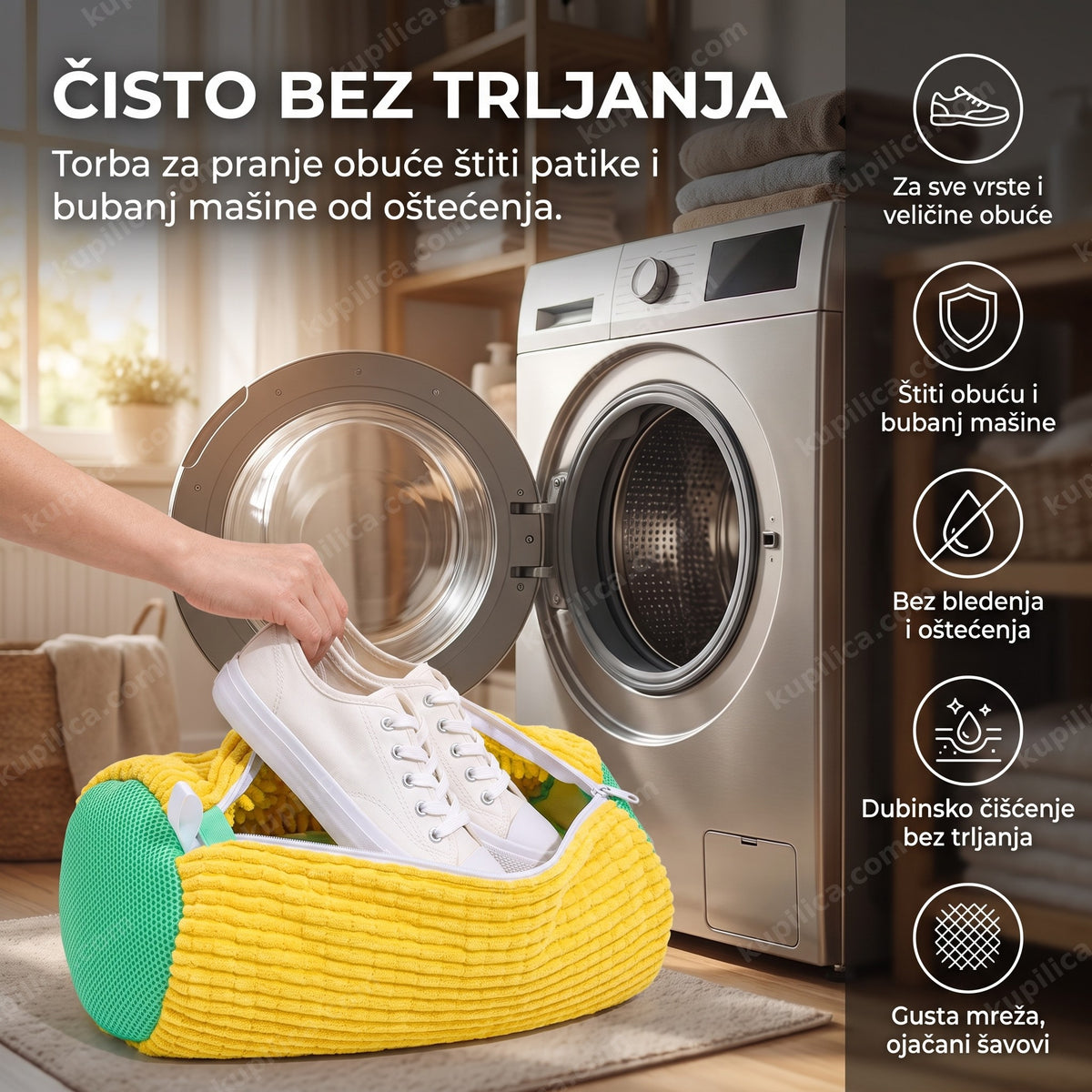 torba za pranje obuće u mašini za veš, zaštita patika i bubnja mašine, benefiti proizvoda