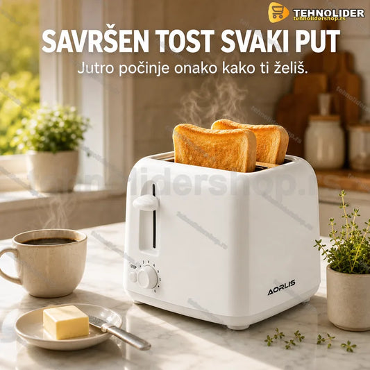toster za hleb AORLIS AO-78245 sa belim kućištem i dva otvora