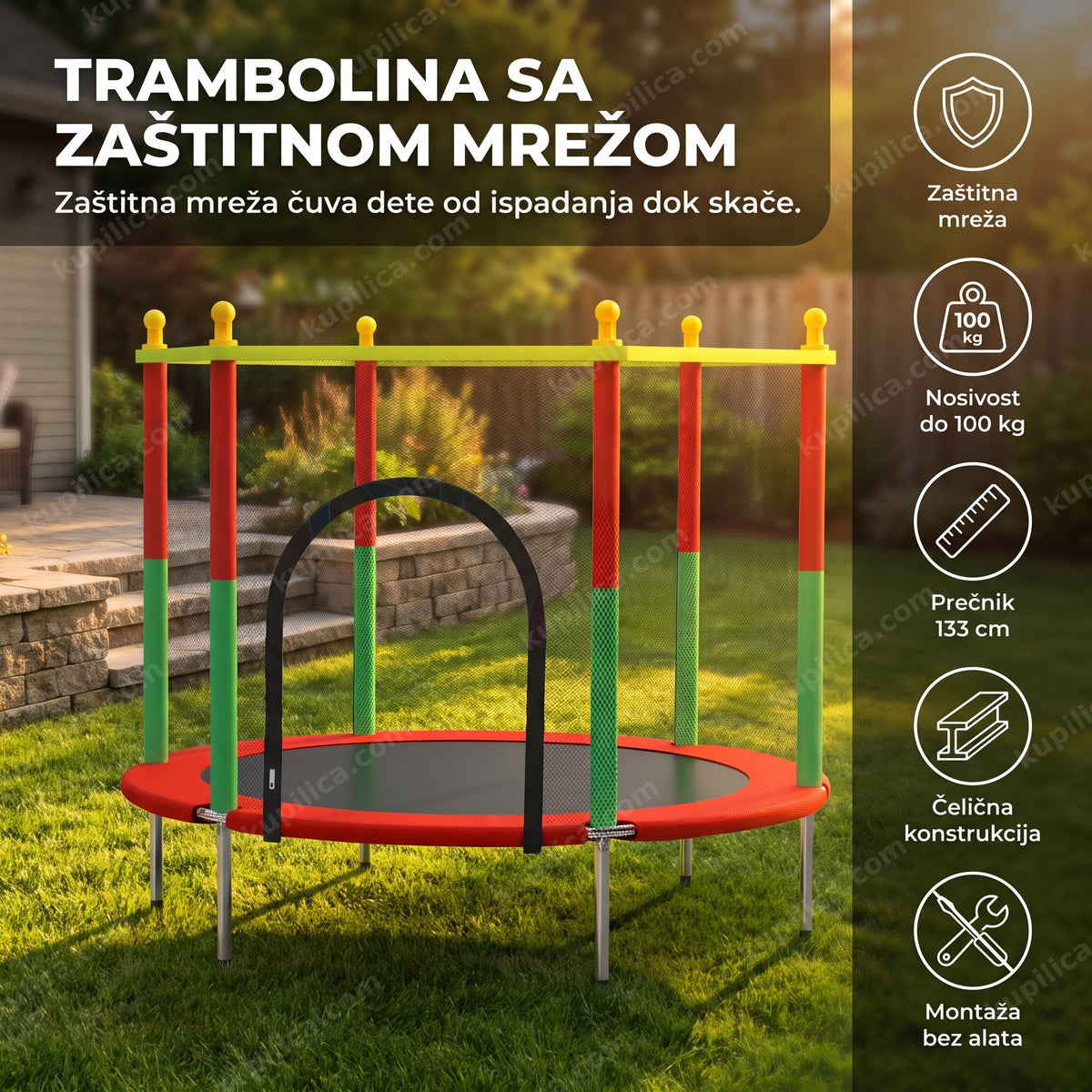 trambolina za decu sa zaštitnom mrežom u dvorištu, benefiti proizvoda