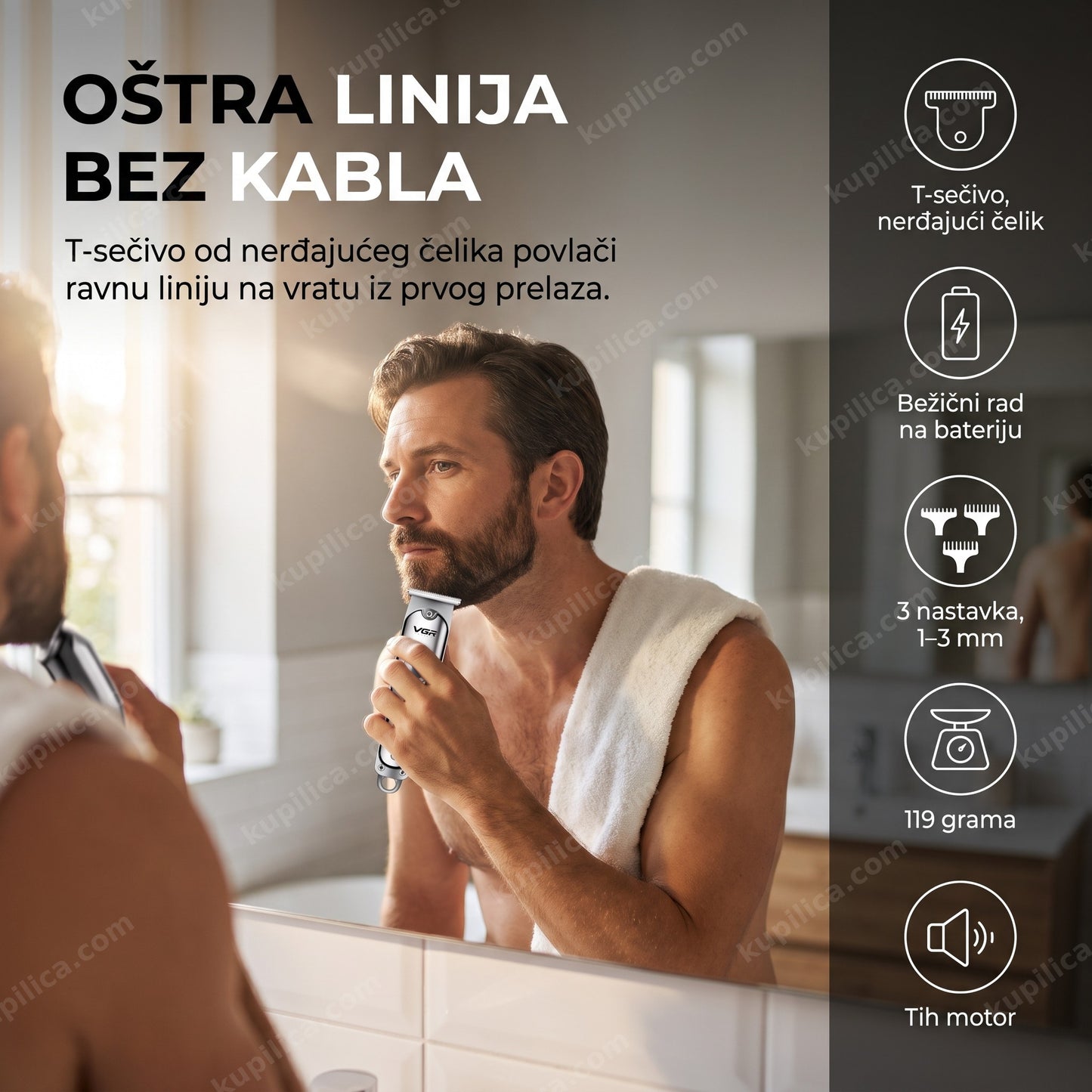 Profesionalni bežični trimer za kosu i bradu VGR V-071 sa tri nastavka
