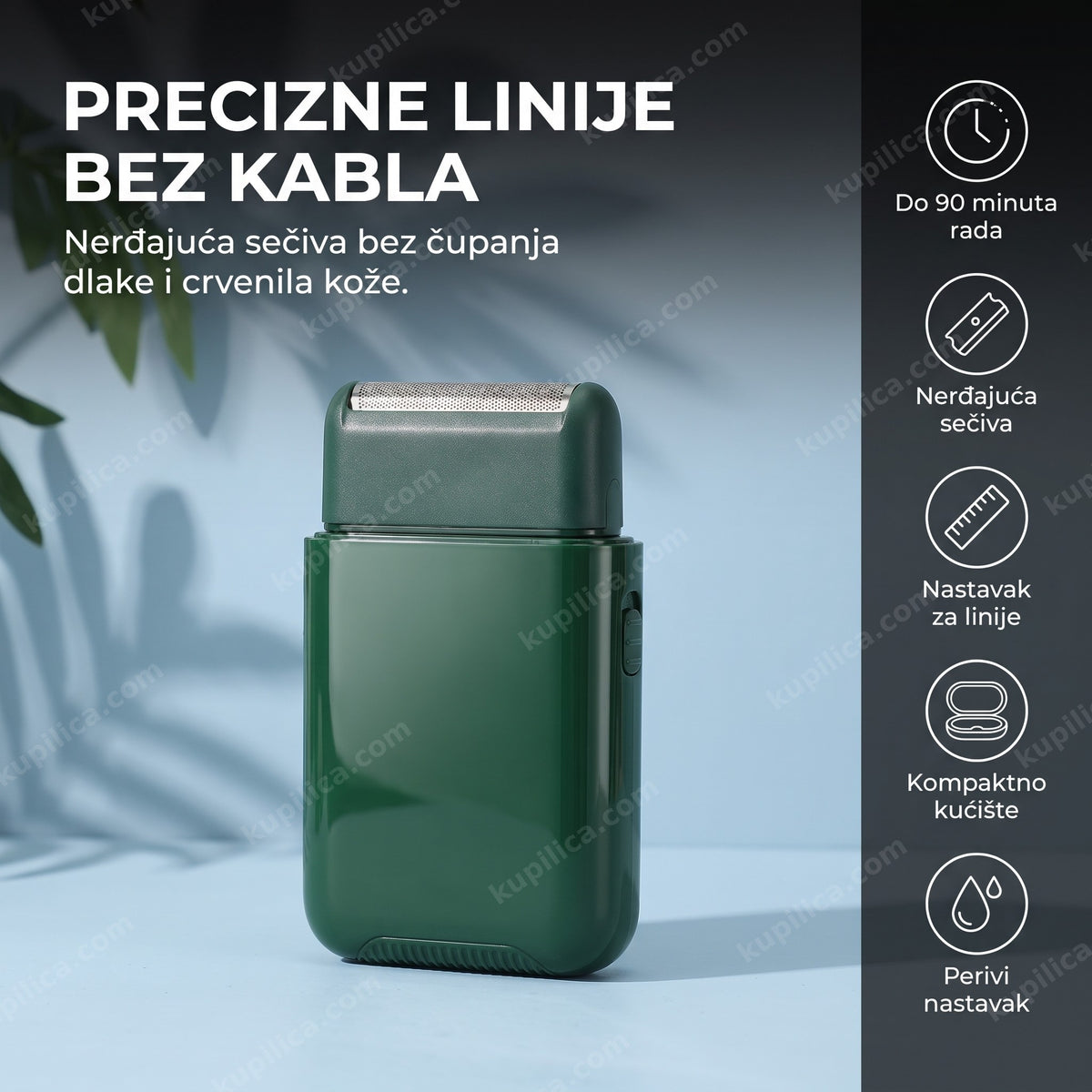 tamnozeleni trimer za bradu i brijanje sa nastavkom za linije