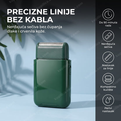tamnozeleni trimer za bradu i brijanje sa nastavkom za linije