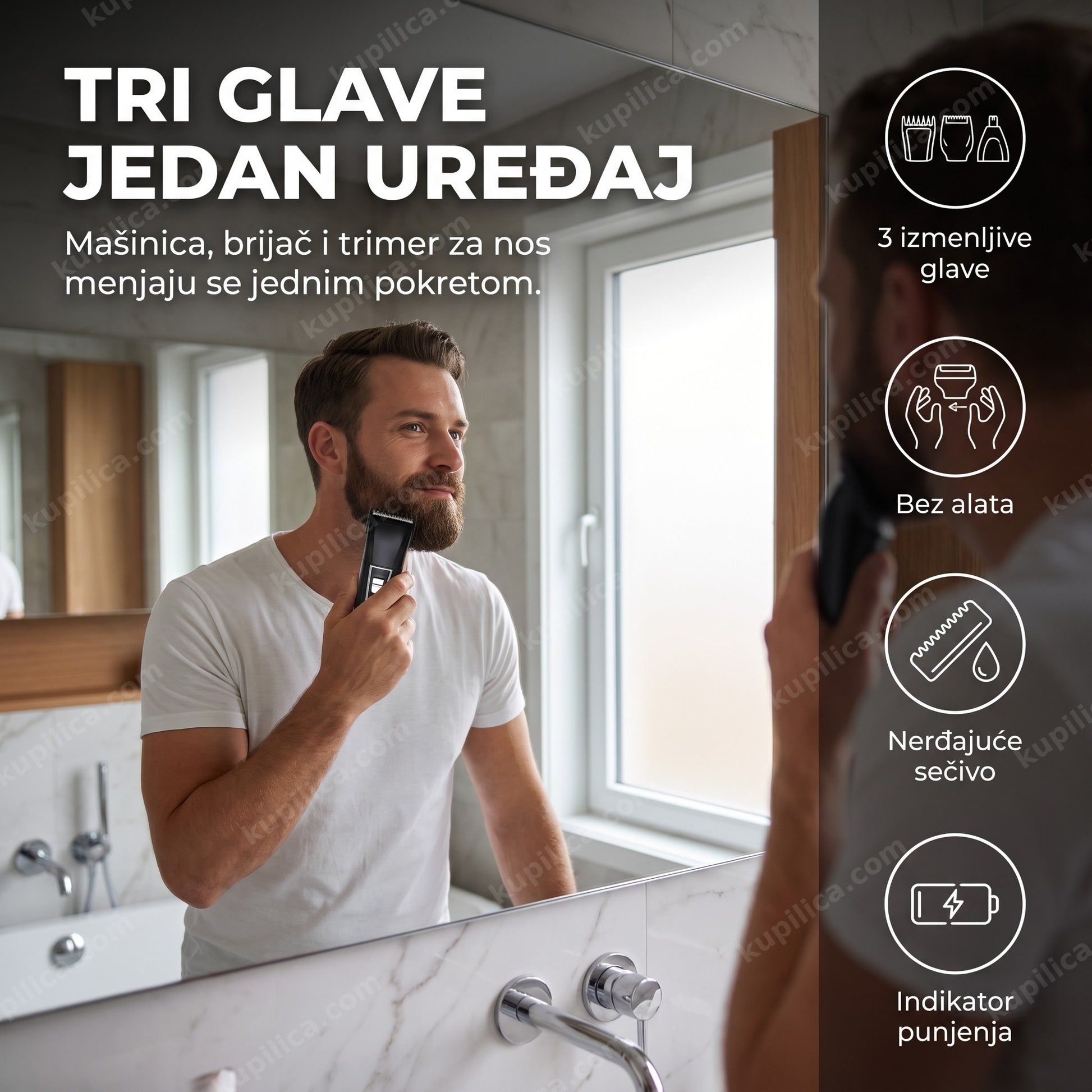 trimer za bradu i nos gemei gm-573 — muškarac sređuje bradu kod kuće, benefiti proizvoda