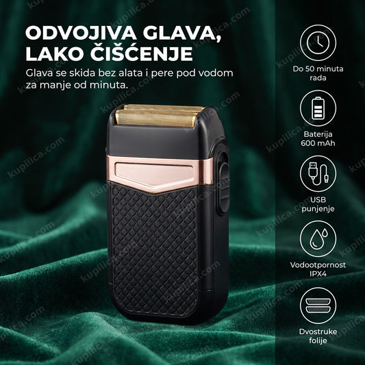 crni trimer za bradu sa usb punjenjem i odvojivom glavom
