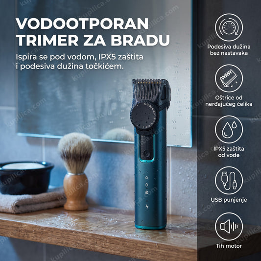Trimer za bradu vodootporan na polici u muškom kupatilu, benefiti proizvoda