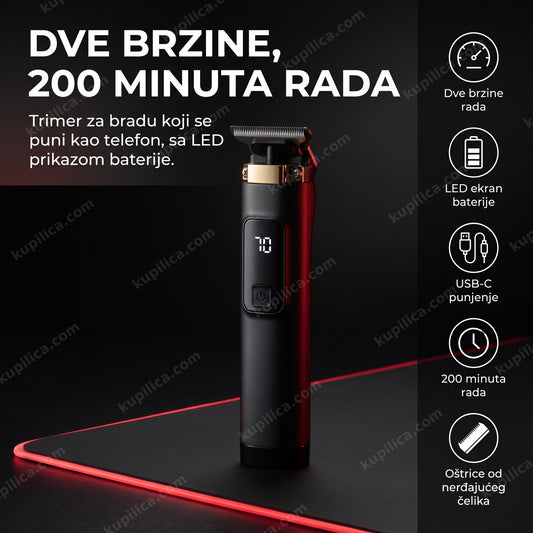 crni trimer za kosu i bradu sa dve brzine na mat crnoj gumi