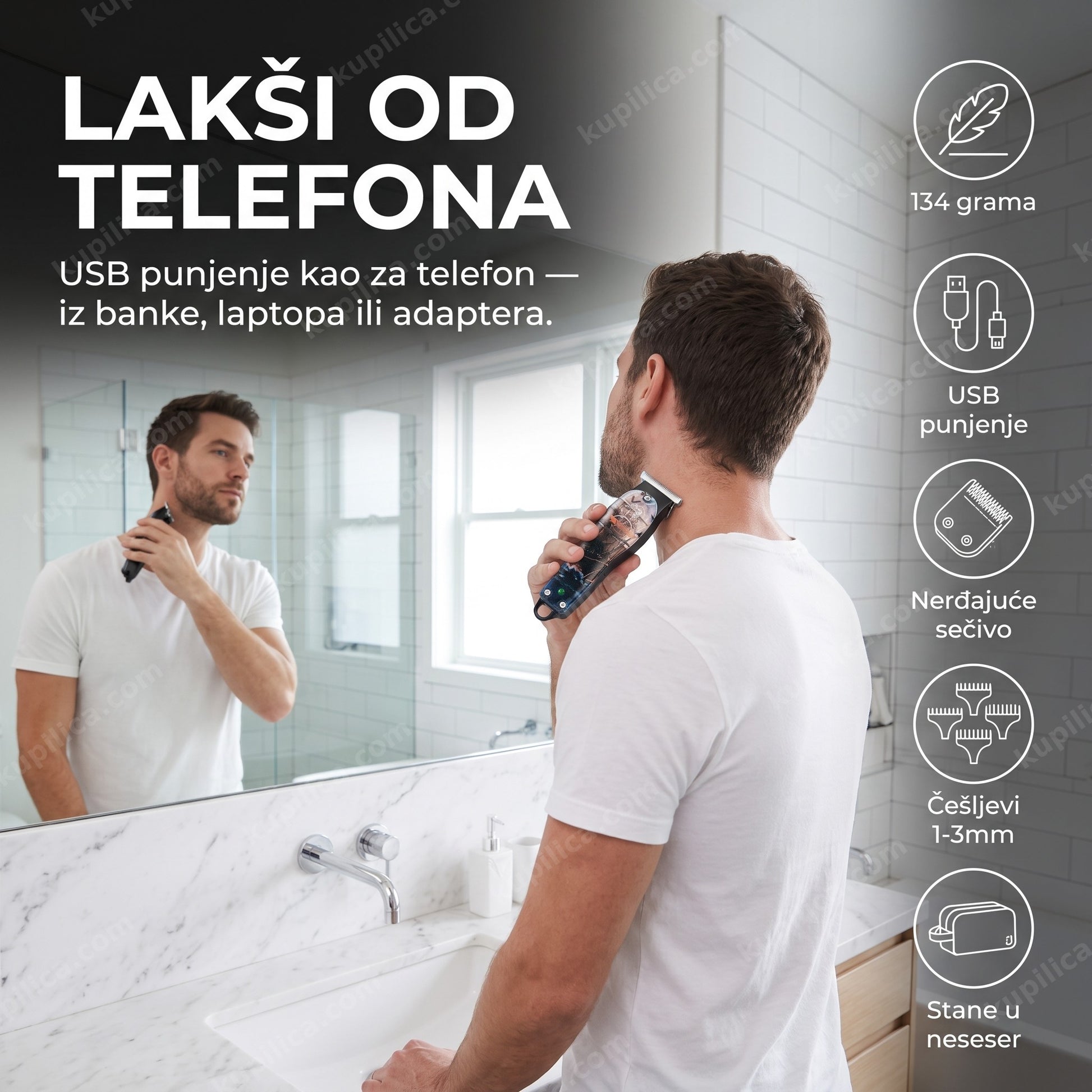 trimer za kosu i bradu VGR V-953 — muškarac šiša zatiljak kod kuće, lagan, USB punjenje