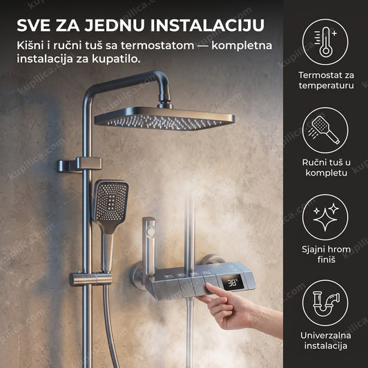 tuš baterija sa kišnim tušem u modernom kupatilu, benefiti proizvoda