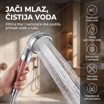 tuš sa jonskim filtriranjem u kupatilu sa jakim mlazom vode, benefiti proizvoda