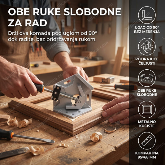 ugaona metalna stega drži drvene letve pod uglom od 90° u kućnoj radionici, benefiti proizvoda