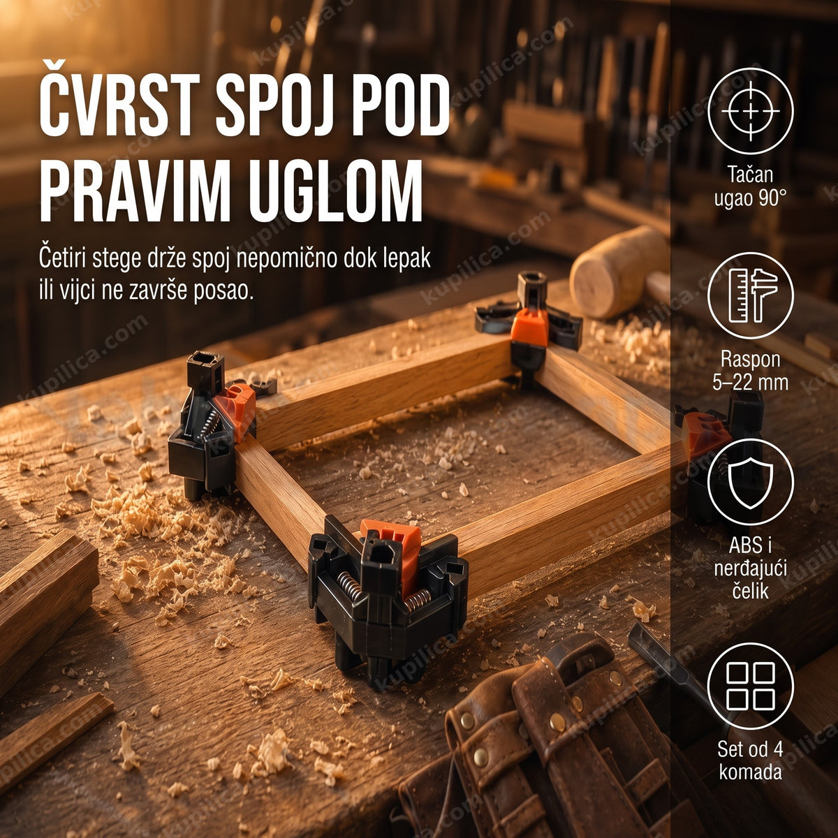 ugaone stege za drvo 90 stepeni — set od 4 komada fiksira uglove drvenog rama