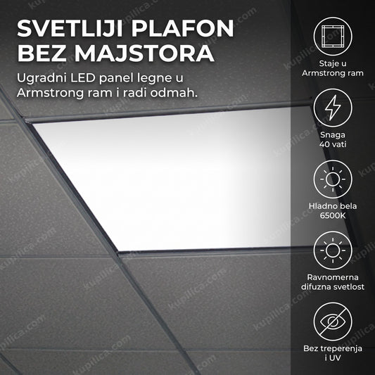 ugradni led panel za plafon osvetljava kancelarijski prostor
