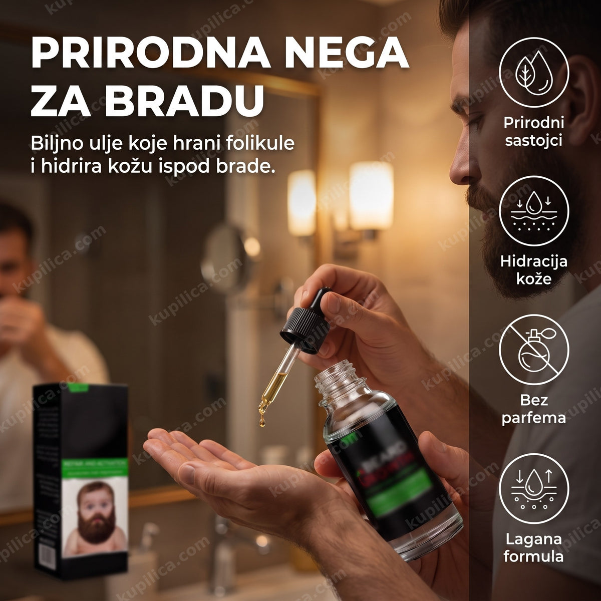 ulje za rast brade u upotrebi tokom večernje nege, benefiti proizvoda
