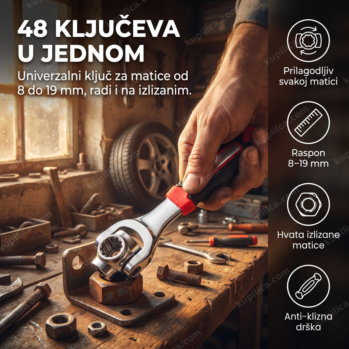 univerzalni ključ za matice 8 do 19 mm — upotreba u garaži, benefiti proizvoda