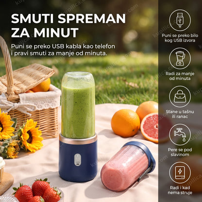 usb blender za smuti sa svežim voćem na piknik prostirci, benefiti proizvoda