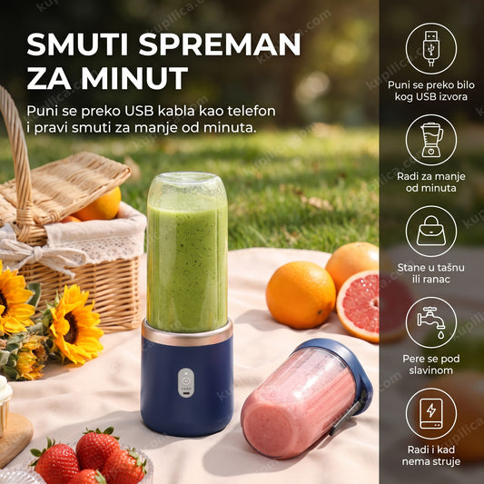 usb blender za smuti sa svežim voćem na piknik prostirci, benefiti proizvoda