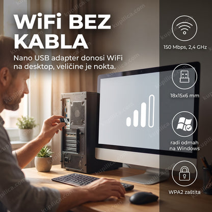 Nano USB WiFi adapter Alfa UW06 priključen na desktop računar