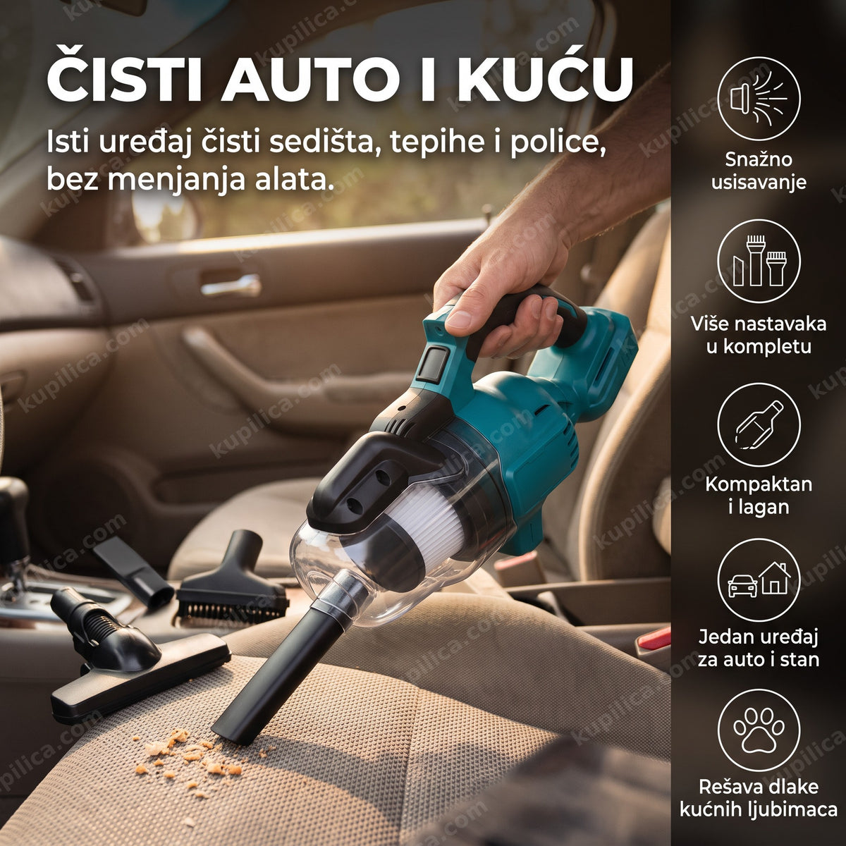 usisivač za auto i kuću čisti sedište automobila sa nastavcima, benefiti proizvoda