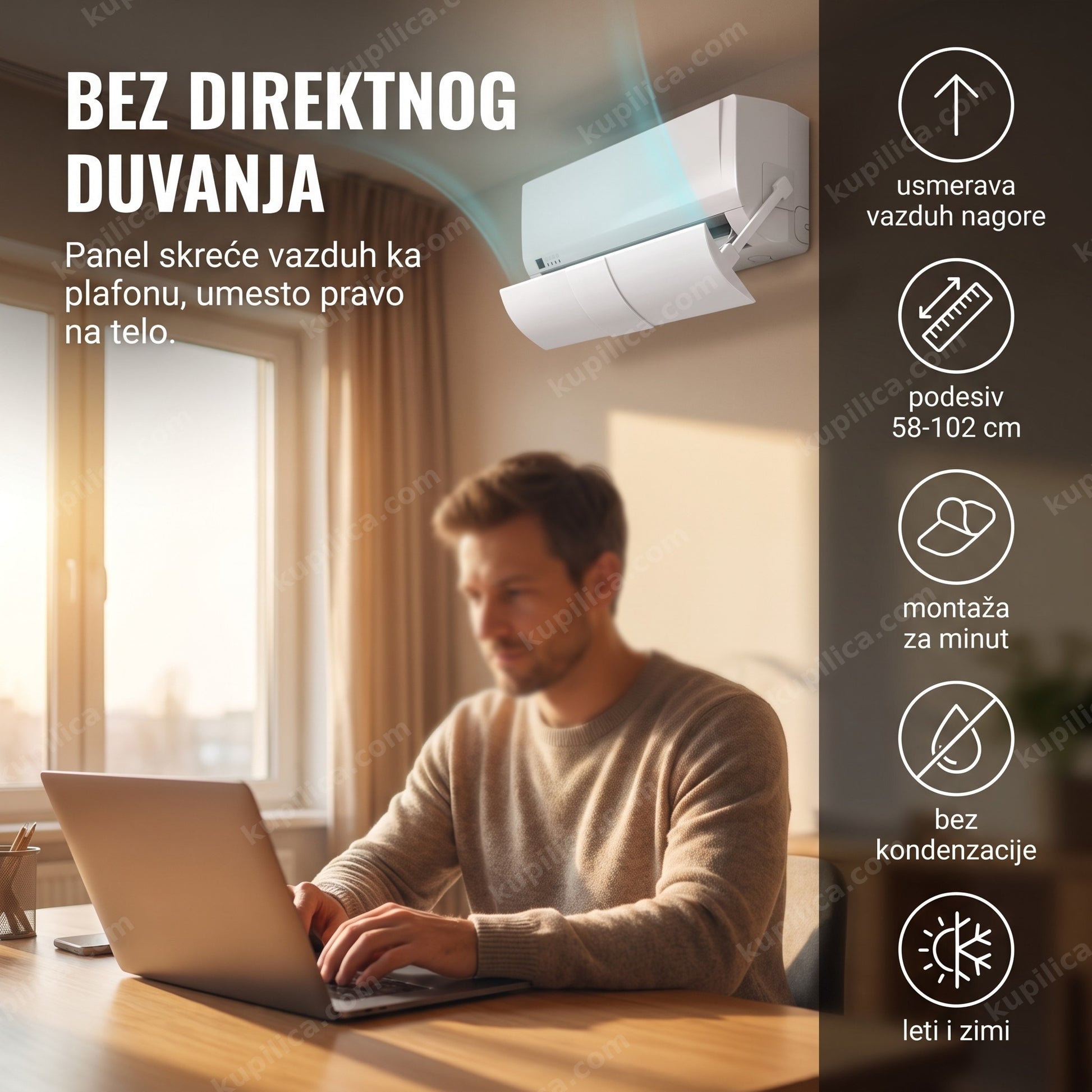 Univerzalni usmerivač vazduha montiran ispod klima uređaja u dnevnoj sobi