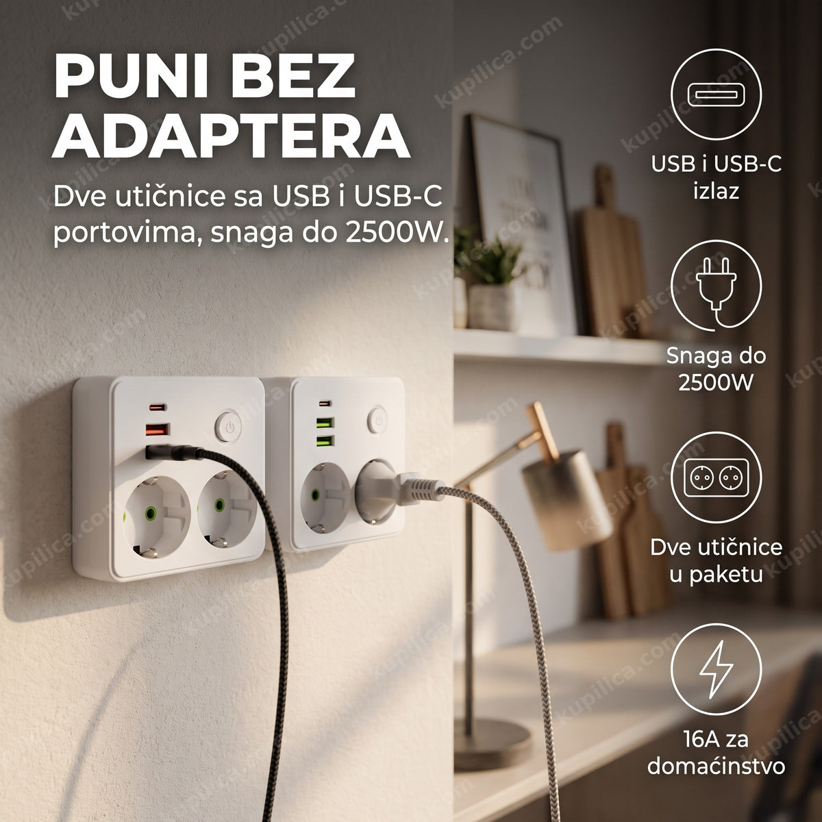 utičnica sa usb i usb-c portovima, 2 komada — montirane na zidu u stanu, benefiti proizvoda