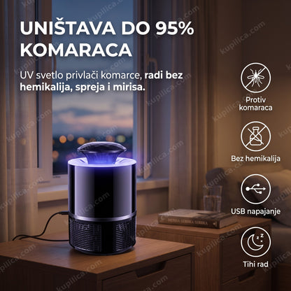 usb uv lampa protiv komaraca na stočiću u spavaćoj sobi uveče sa benefitima proizvoda