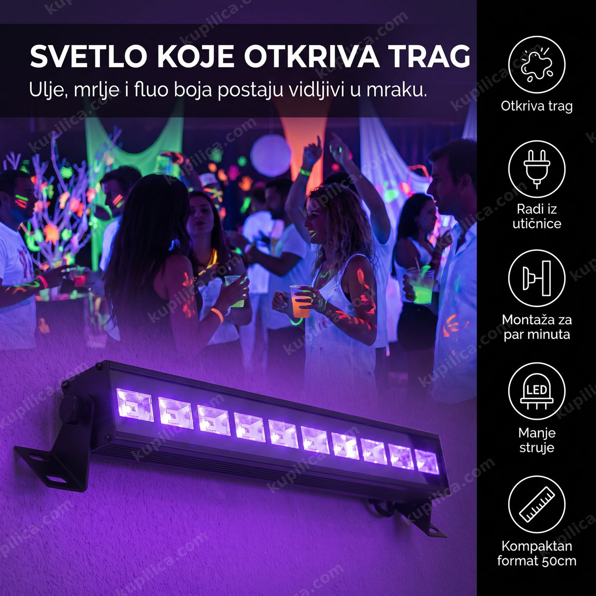 uv led bar blacklight lampa na zidu žurke sa fluorescentnim sjajem, benefiti proizvoda