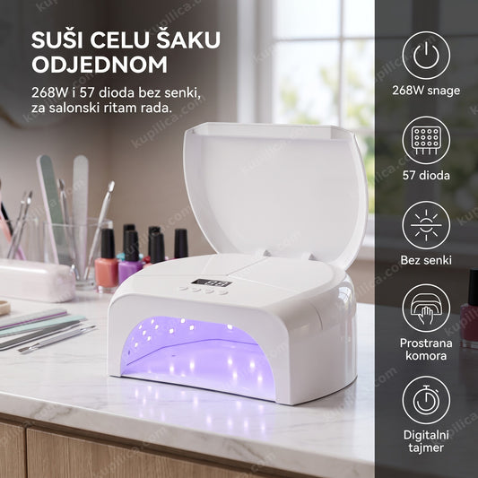 UV LED lampa za nokte otvorena i prazna na pultu salona za nokte