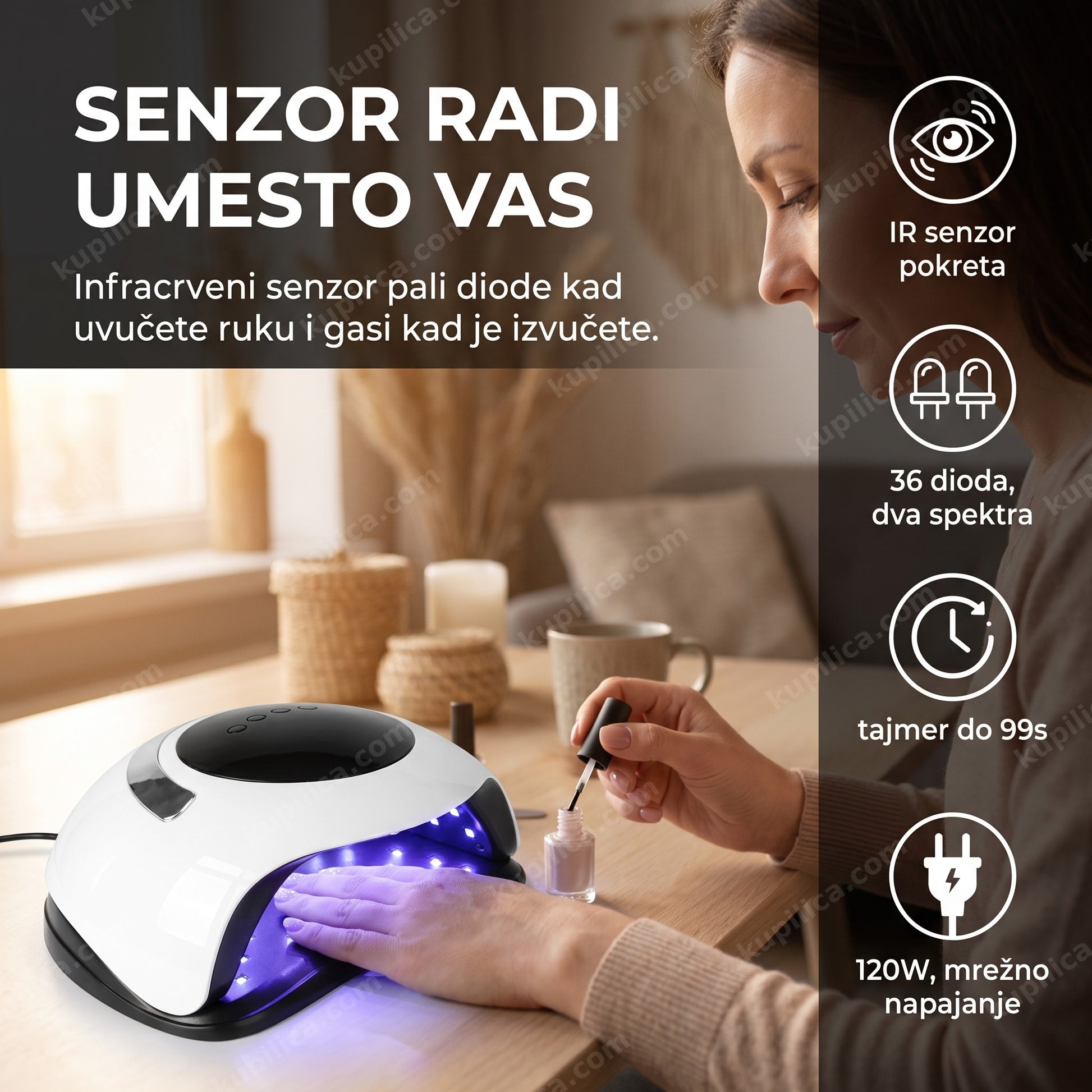 UV LED lampa za nokte SUN BQ5T 120W sa infracrvenim senzorom