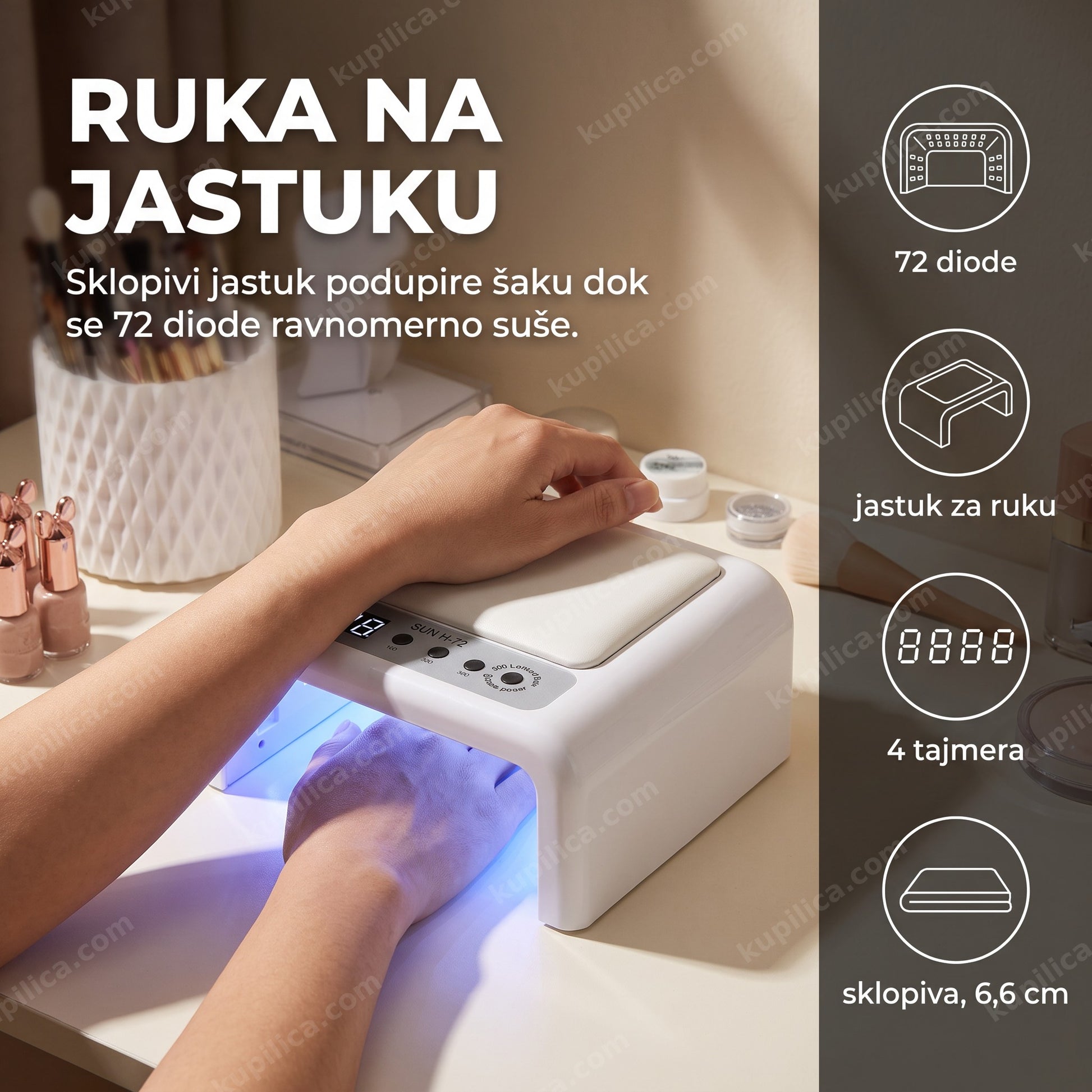 UV LED lampa za nokte SUN H72 288W sa sklopivim naslonom za ruku