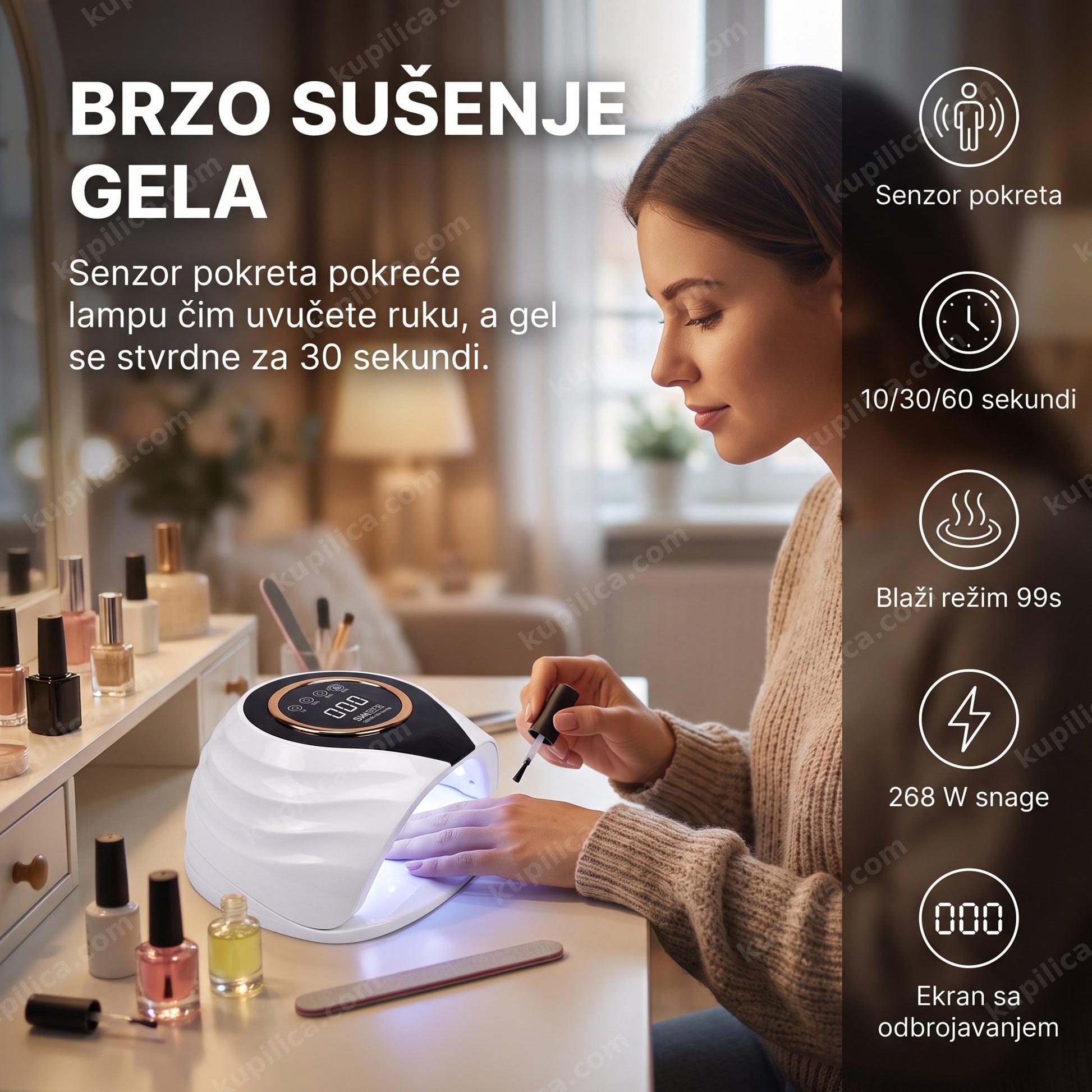 Osoba suši gel lak pod UV/LED lampom za nokte SUN QY-8 sa senzorom pokreta