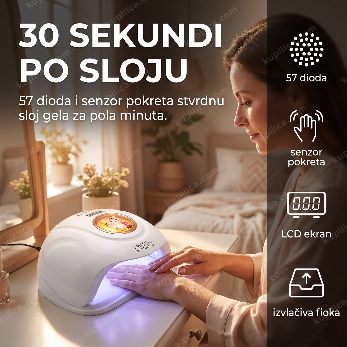 UV LED lampa za nokte SUN S8 Pro 268W sa 57 dioda i LCD ekranom