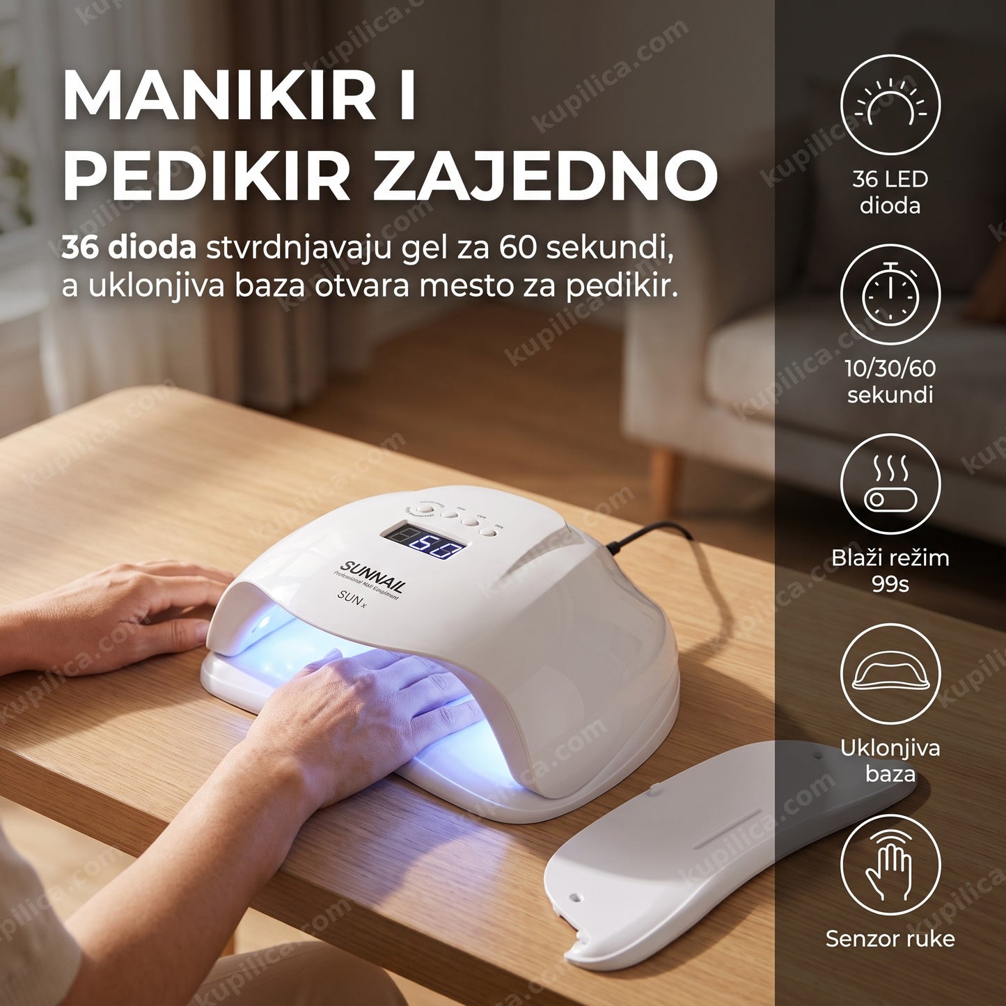 Manikirka koristi UV/LED lampu za nokte SUN X 54W sa uklonjivom donjom bazom