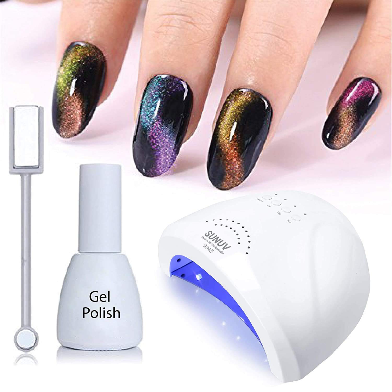 Cat eye magnetni gel lak osušen u SUNUV SUN 1 lampi, sa magnetom i bočicom gela