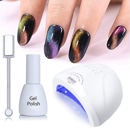 Cat eye magnetni gel lak osušen u SUNUV SUN 1 lampi, sa magnetom i bočicom gela