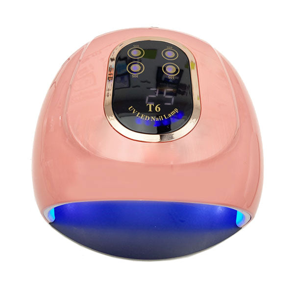 UV LED lampa za nokte T6 158W — roze kućište sa 45 dioda, pogled spreda