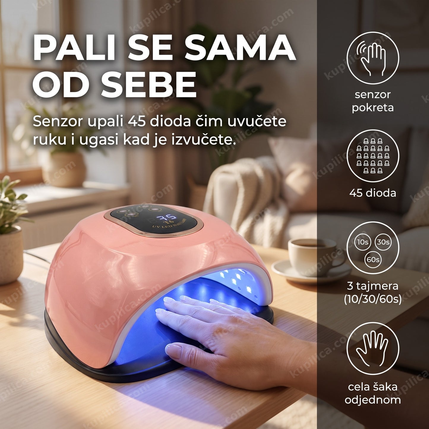 UV LED lampa za nokte T6 158W sa senzorom i 45 dioda