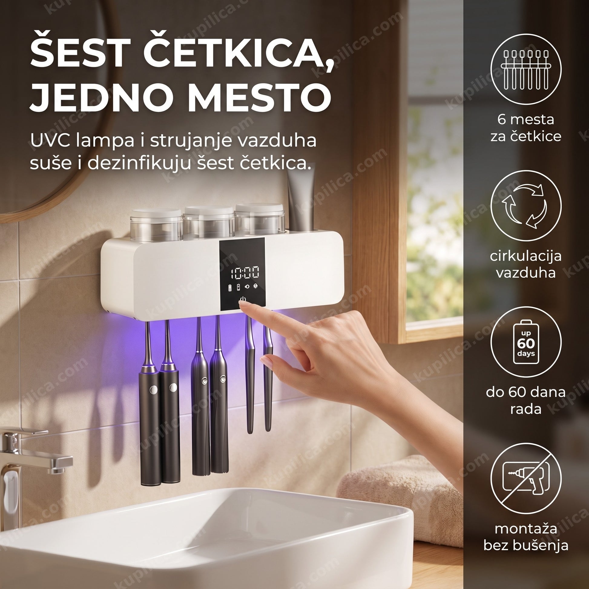 UV sterilizator za četkice RA-613 montiran na zidu iznad umivaonika