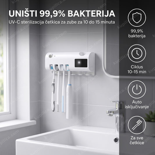 UV sterilizator za četkice za zube montiran u kupatilu