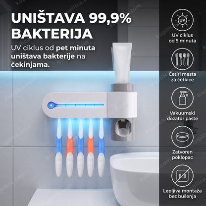 beli uv sterilizator za četkice za zube sa plavim svetlom u kupatilu, benefiti proizvoda