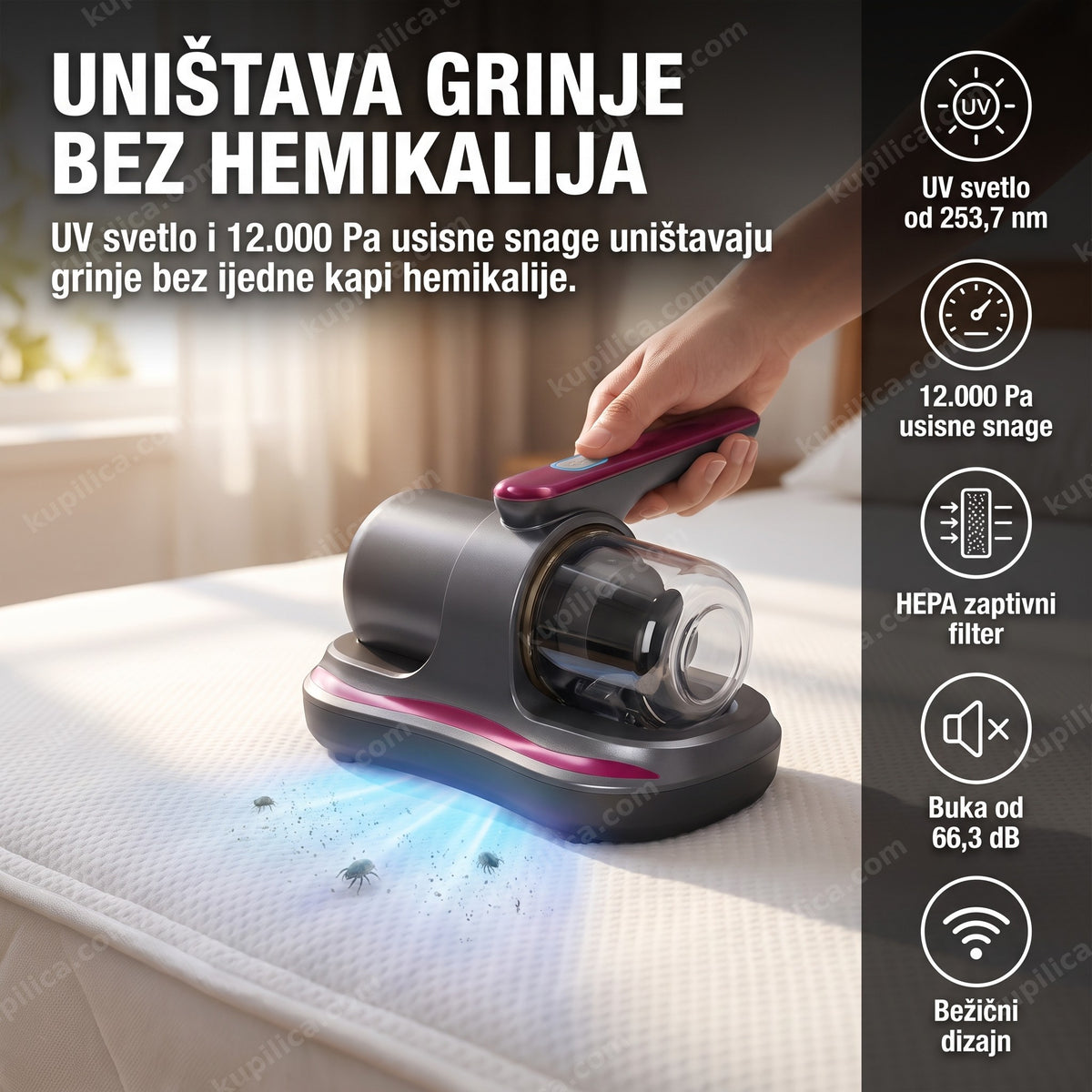 uv usisivač za grinje na dušeku u spavaćoj sobi, benefiti proizvoda