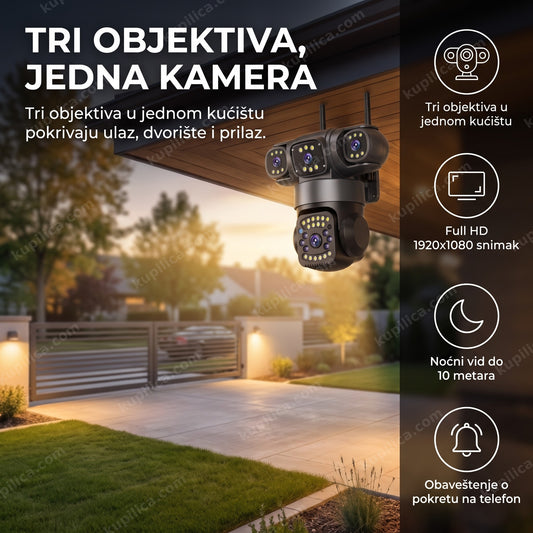 v380 kamera sa tri objektiva montirana na krovu iznad dvorišta, benefiti proizvoda